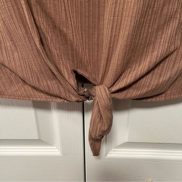 W5 Mauve Knitted Short sleeve Knotted Tie Front Blouse - Picture 4 of 5